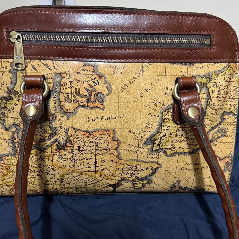 Patricia Nash Brown Leather Trim Map-Print Crossbody Bag